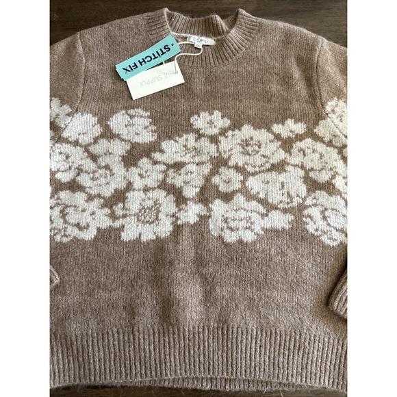 Z Supply Women's Floral Marisol Flora Knit Sweater Brown Casual Comfy Large NWT - Picture 3 of 8